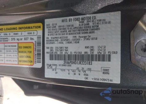 2018 Ford Fusion Se from USA, damaged, VIN 3FA6P0HD1JR223183